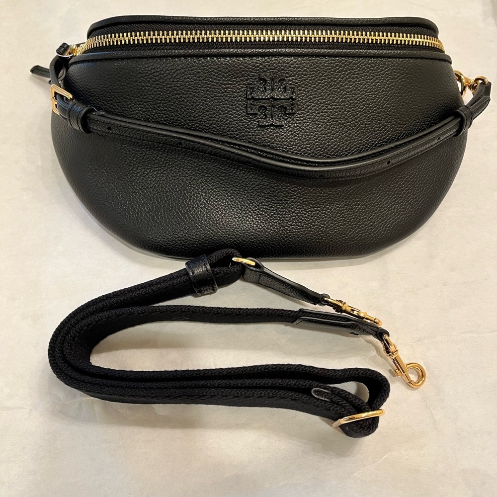 Tory Burch  Thea Black Leather Belt Bag with Two Adjustable Strap